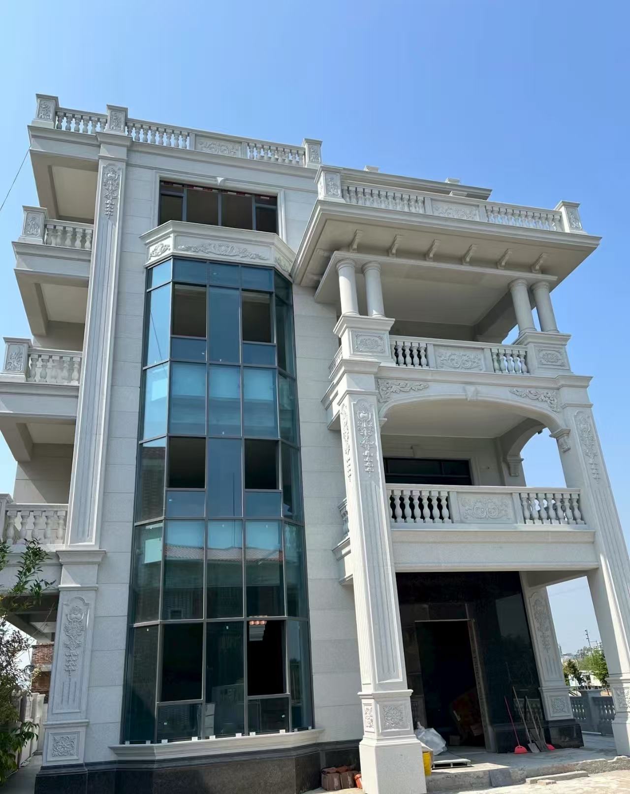 永州 芝麻白花岗岩别墅外墙干挂效果展示